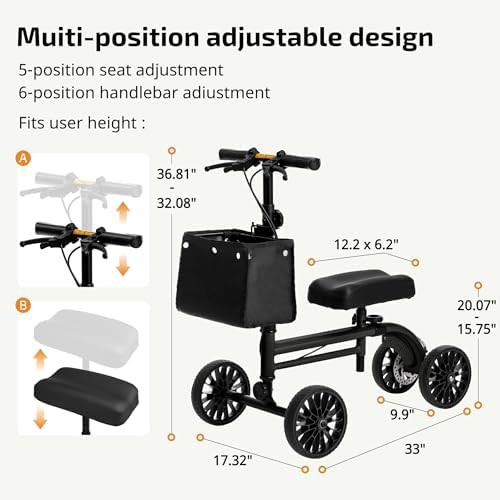 Black steerable knee scooter dual brakes — photo 5