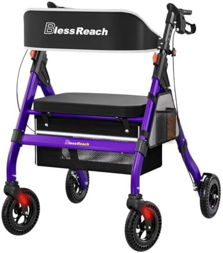 Purple heavy duty steel rollator with seat