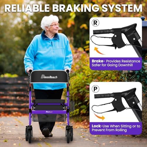 Purple heavy duty steel rollator with seat — photo 5