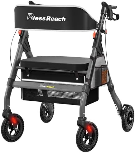 Gray heavy duty steel folding rollator