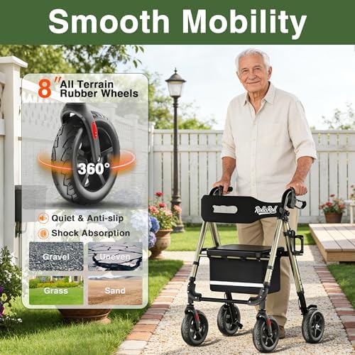 Golden tall aluminum walker with 8 inch wheels — photo 3
