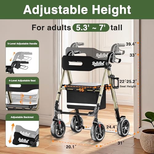 Golden tall aluminum walker with 8 inch wheels — photo 5