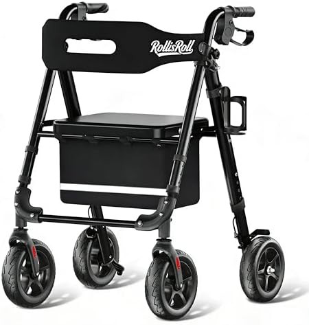 Black tall aluminum walker with 8 inch wheels