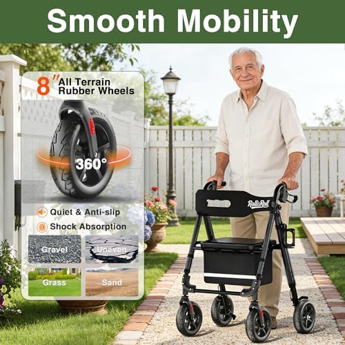 Black tall aluminum walker with 8 inch wheels — photo 3