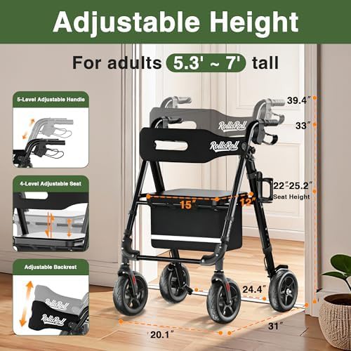 Black tall aluminum walker with 8 inch wheels — photo 5