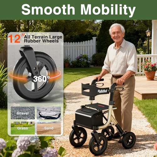 Golden all terrain rollator with 12 inch wheels — photo 3