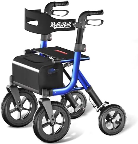 Blue all terrain rollator with 12 inch wheels