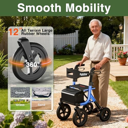 Blue all terrain rollator with 12 inch wheels — photo 3