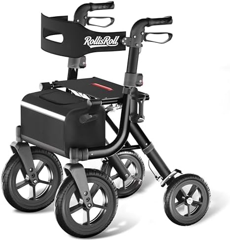 Black all terrain rollator with backrest