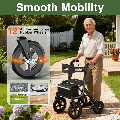 Black all terrain rollator with backrest — photo 3