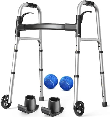Aluminum folding walker with tennis balls