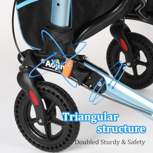 Narrow blue rollator with padded seat — photo 4
