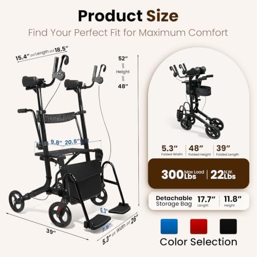 Black upright walker with armrest and pedal — photo 3