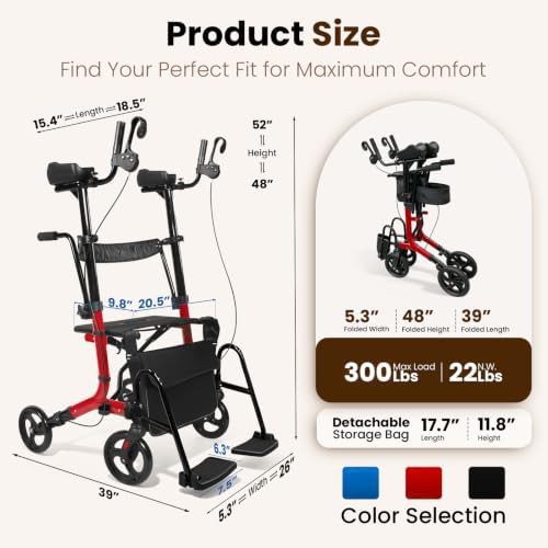 Red upright walker with armrest and pedal — photo 3
