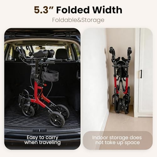 Red upright walker with armrest and pedal — photo 5