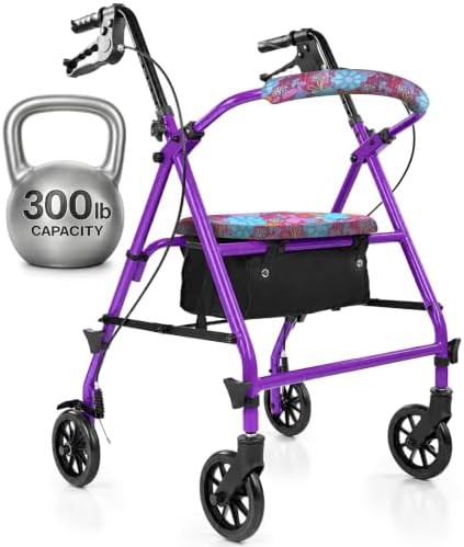 Steel folding narrow rolling walker with seat