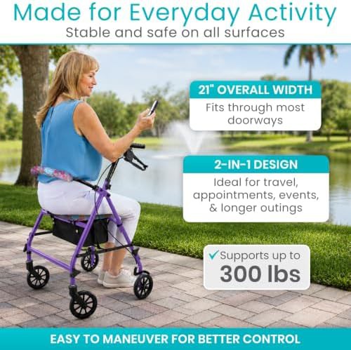 Steel folding narrow rolling walker with seat — photo 4
