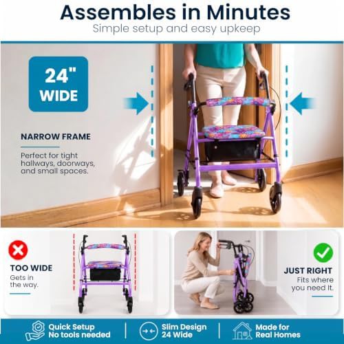 Ultra Lightweight Narrow Folding Rollator with Seat — photo 3