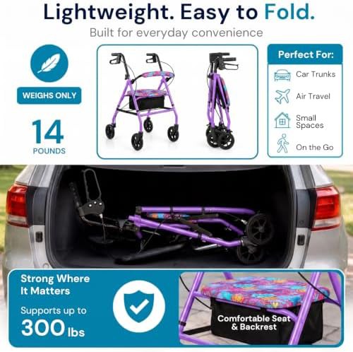 Ultra Lightweight Narrow Folding Rollator with Seat — photo 5