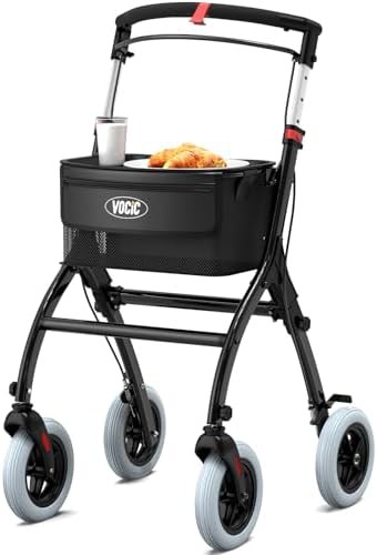 Slim folding walker with quiet tires