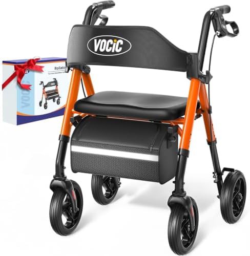 All terrain folding rollator with eight inch wheels