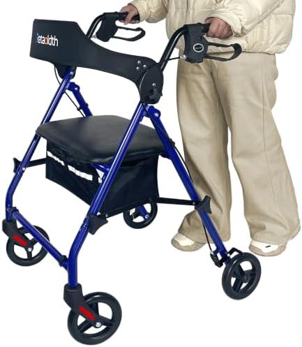 Blue Rollator Walker with One Hand Carry