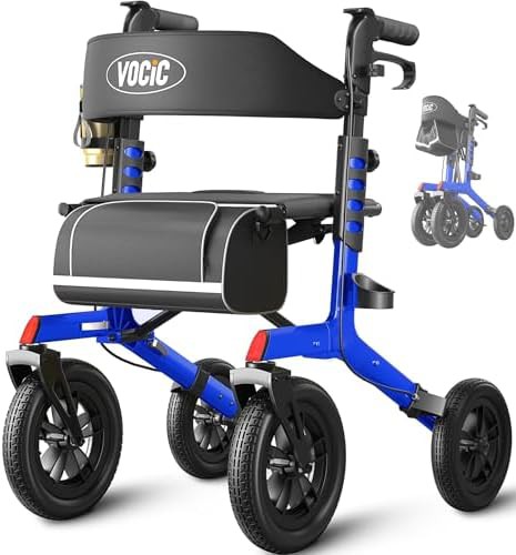 All terrain rollator with orange frame