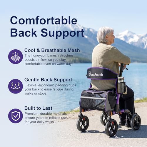 Purple aluminum high capacity rollator with seat — photo 3