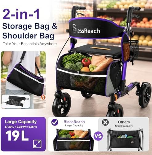 Purple aluminum high capacity rollator with seat — photo 4
