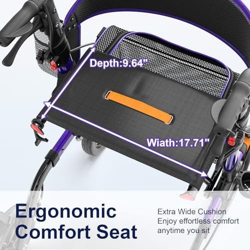 Purple aluminum high capacity rollator with seat — photo 5