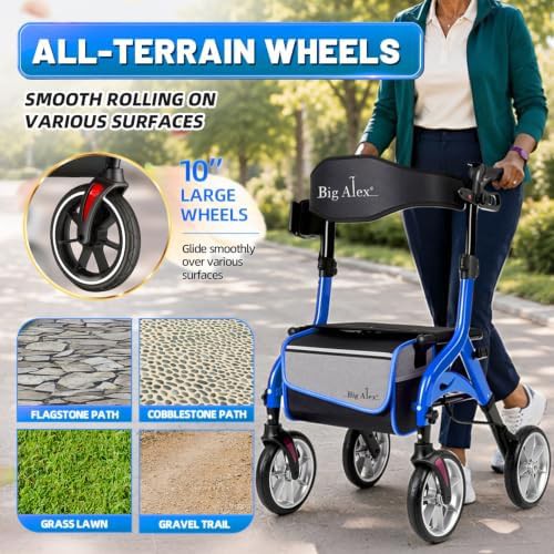 Blue aluminum rollator with large wheels — photo 3