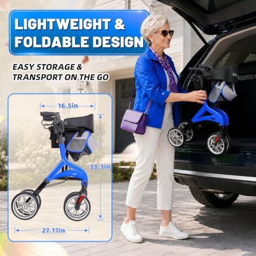 Blue aluminum rollator with large wheels — photo 4