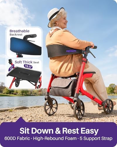 Red bariatric rollator 500 lbs capacity — photo 3