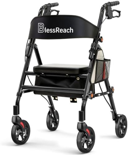 Black lightweight aluminum folding walker with seat