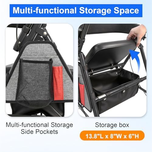 Black lightweight aluminum folding walker with seat — photo 5