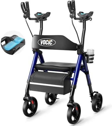 Upright walker with padded seat in champagne