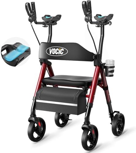 Upright walker with gelsoft armrests in blue
