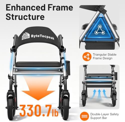 Foldable senior rollator with hand brakes — photo 4