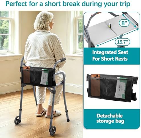 Narrow folding walker with padded seat — photo 4
