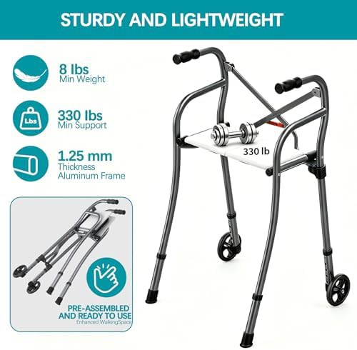 Narrow folding walker with padded seat — photo 5