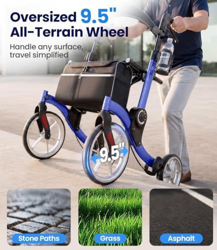 Ultralight rollator with nine inch front wheels — photo 4