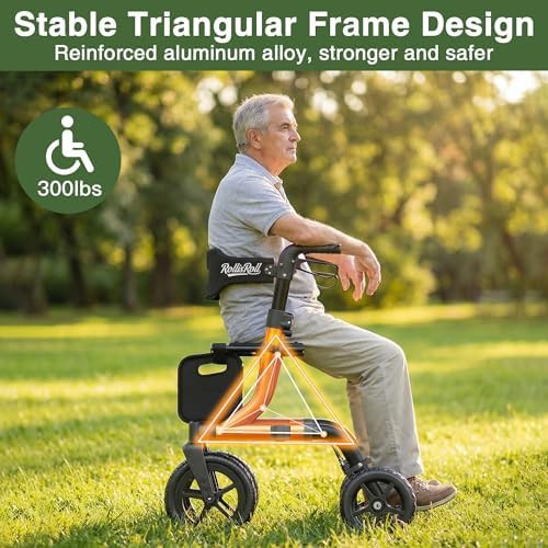 Orange all terrain rollator with large wheels — photo 3