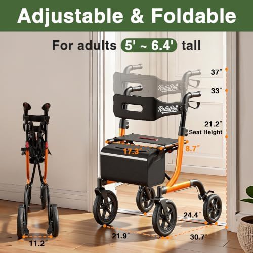 Orange all terrain rollator with large wheels — photo 5