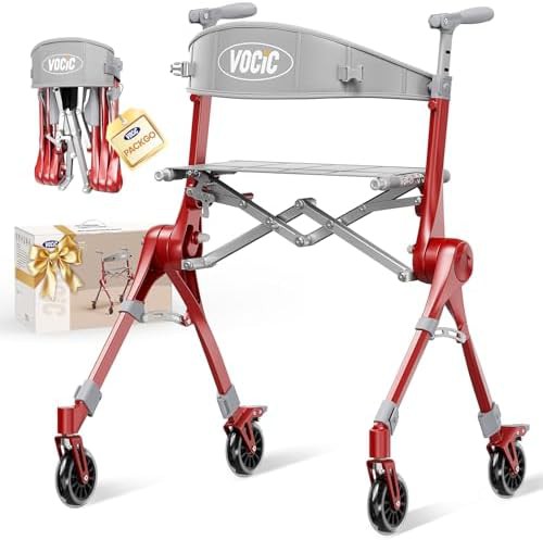 Travel folding rollator weighing twelve pounds