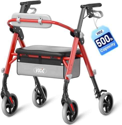 Heavy duty steel rollator with wide seat