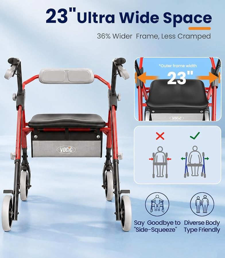 Heavy duty steel rollator with wide seat — photo 3