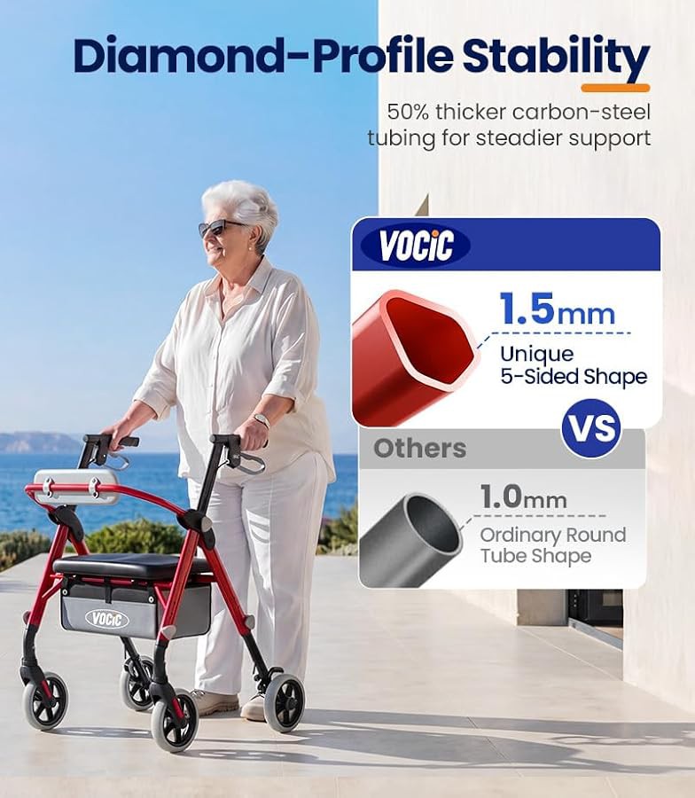 Heavy duty steel rollator with wide seat — photo 4