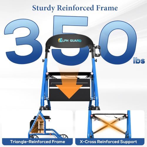 Foldable walker with eight inch wheels and seat — photo 3