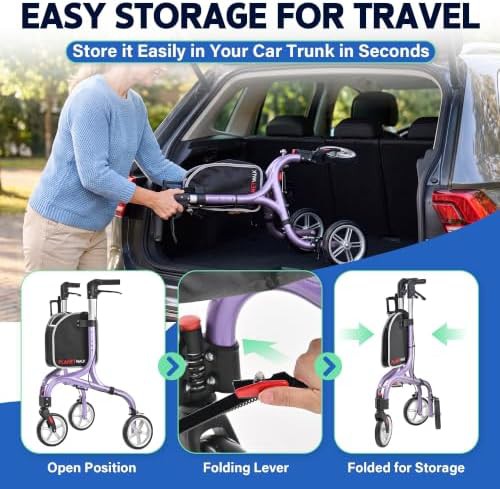Purple three wheel walker with cup holder — photo 5