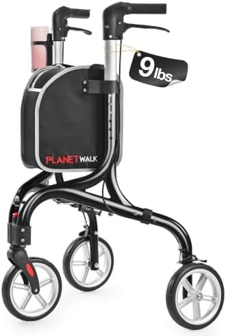 Black three wheel all terrain rollator